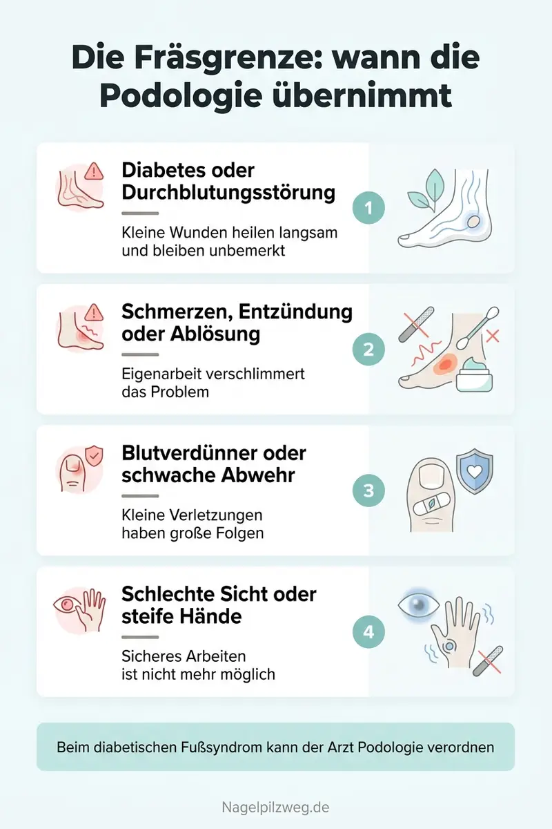 Infografik: Die Fräsgrenze – wann die podologische Praxis übernimmt