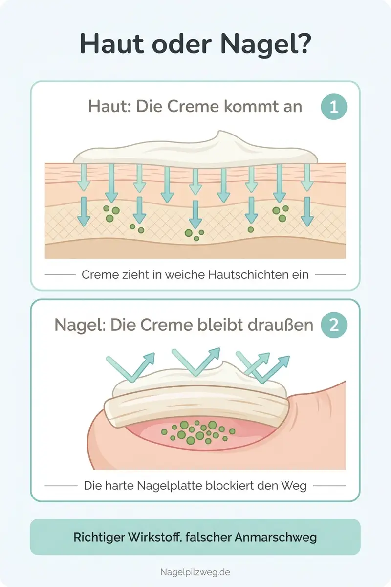 Infografik: Warum die Creme die Haut erreicht, aber nicht den Nagel