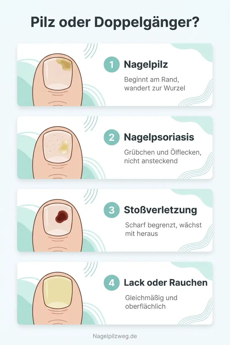 Illustration: Nagelpilz und seine drei häufigsten Doppelgänger im Vergleich