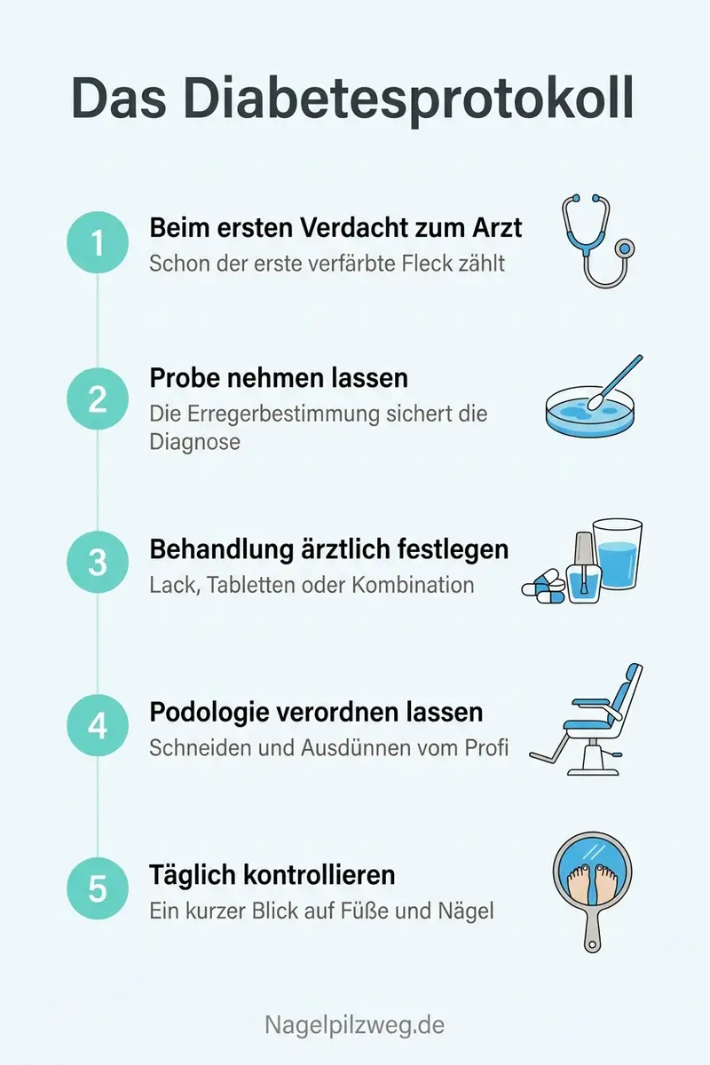 Infografik: Das Diabetesprotokoll in fünf Schritten